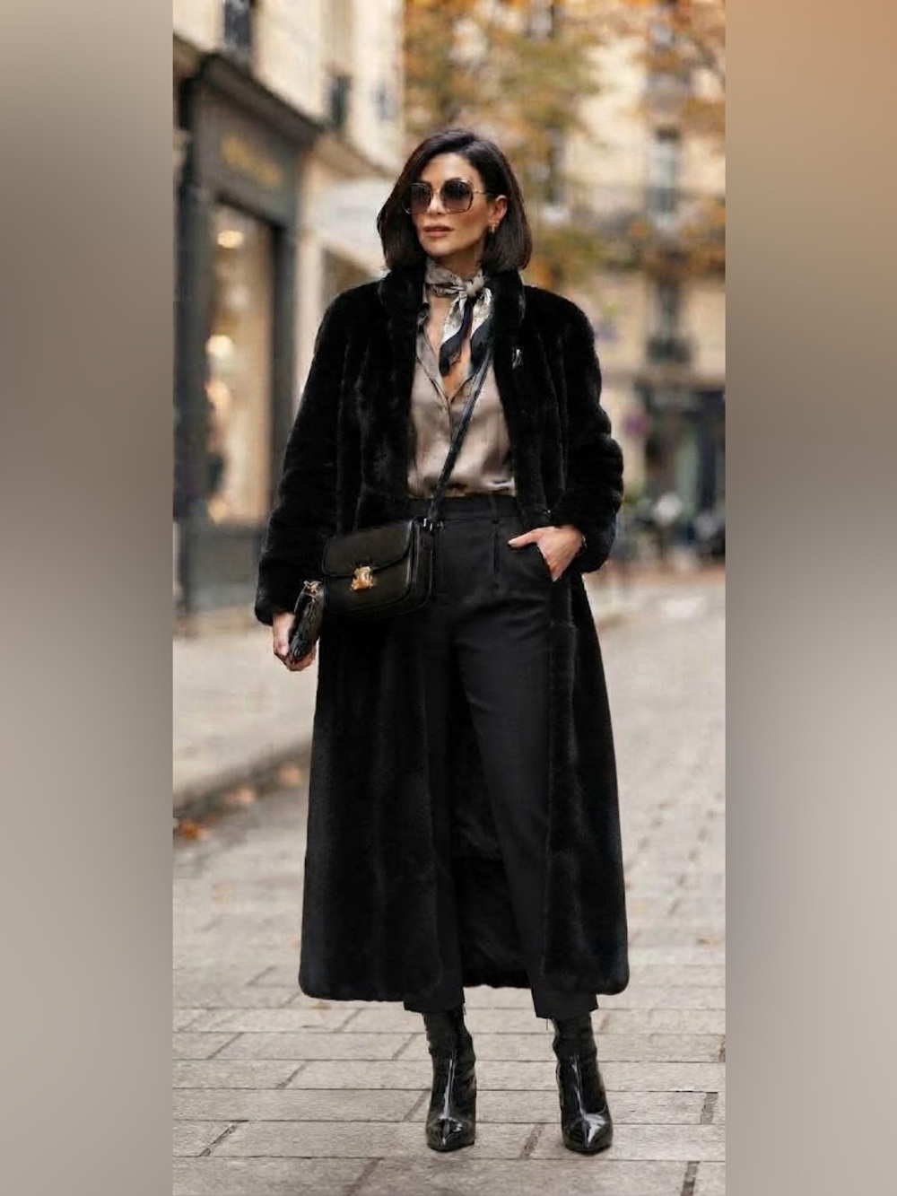 Michel Alexis Made in France Black Faux Fur Coat Vintage 1980s Large